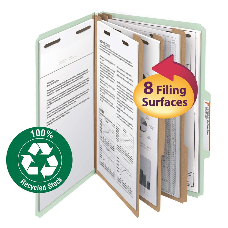Smead 100% Recycled Pressboard Classification File Folder, 3 Dividers, 3" Expansion, Legal Size, Gray/Green, 10 per Box (19093) - Image 2